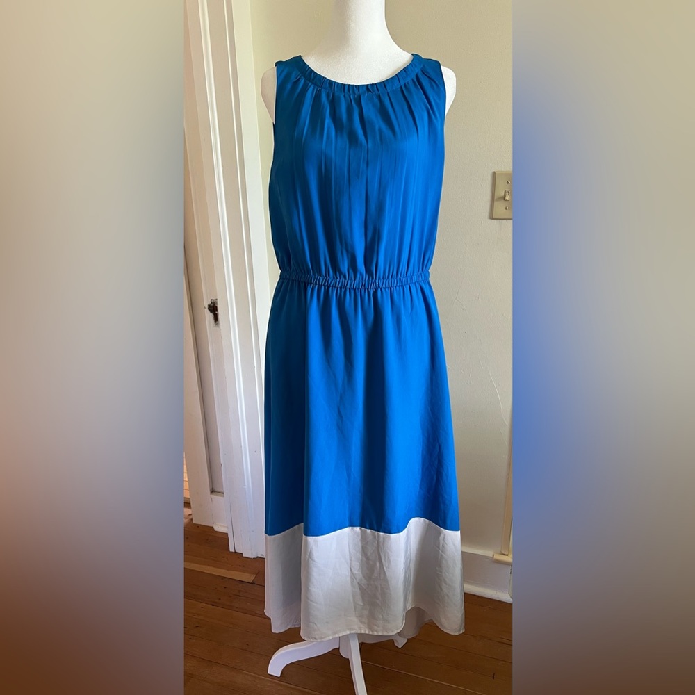ANN TAYLOR LOFT Solid All Blue Gray Colorblock Sleeveless Dress Womens Size 6